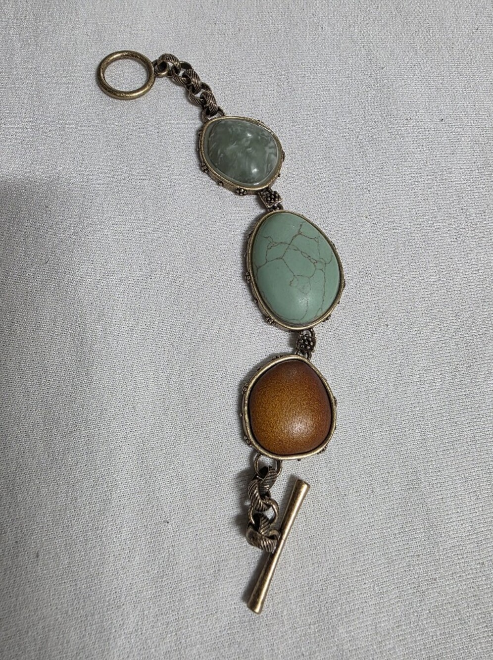 Lucky Brand Three-Stone Faux Turquoise and Amber Bronzed Bracelet